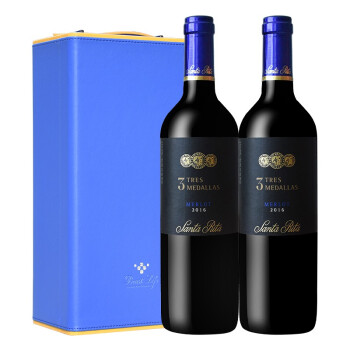 圣丽塔葡萄酒 赤霞珠干红葡萄酒  智利红酒750ml*2双支礼盒装