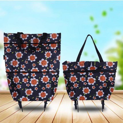 折叠滑轮可购物袋便携式包 向日葵