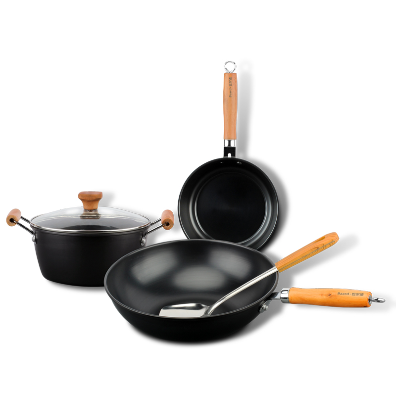 巴尔德木玄铁四件套BT-1054 精铁，炒锅32CM，汤锅22CM，煎锅22CM