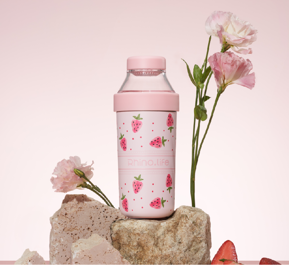独角犀Rhinolife 【花期如梦】系列  茶水分离杯 粉莓莓 杯体400ml  茶仓150ml