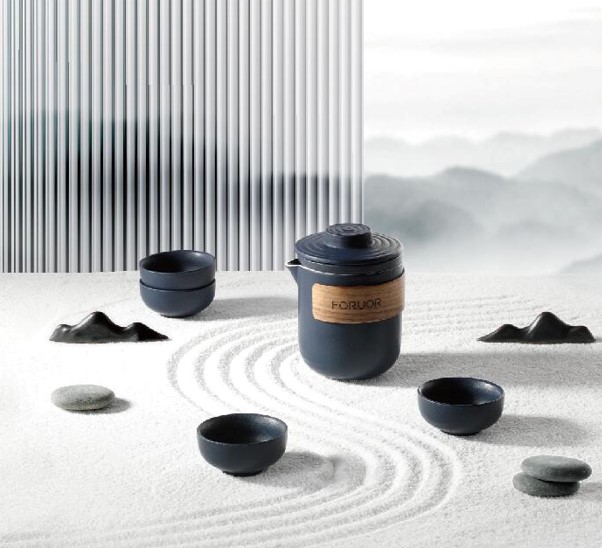 陶趣旅行茶具（雅蓝）专色订购款 陶瓷+竹木+304不锈钢+EVA